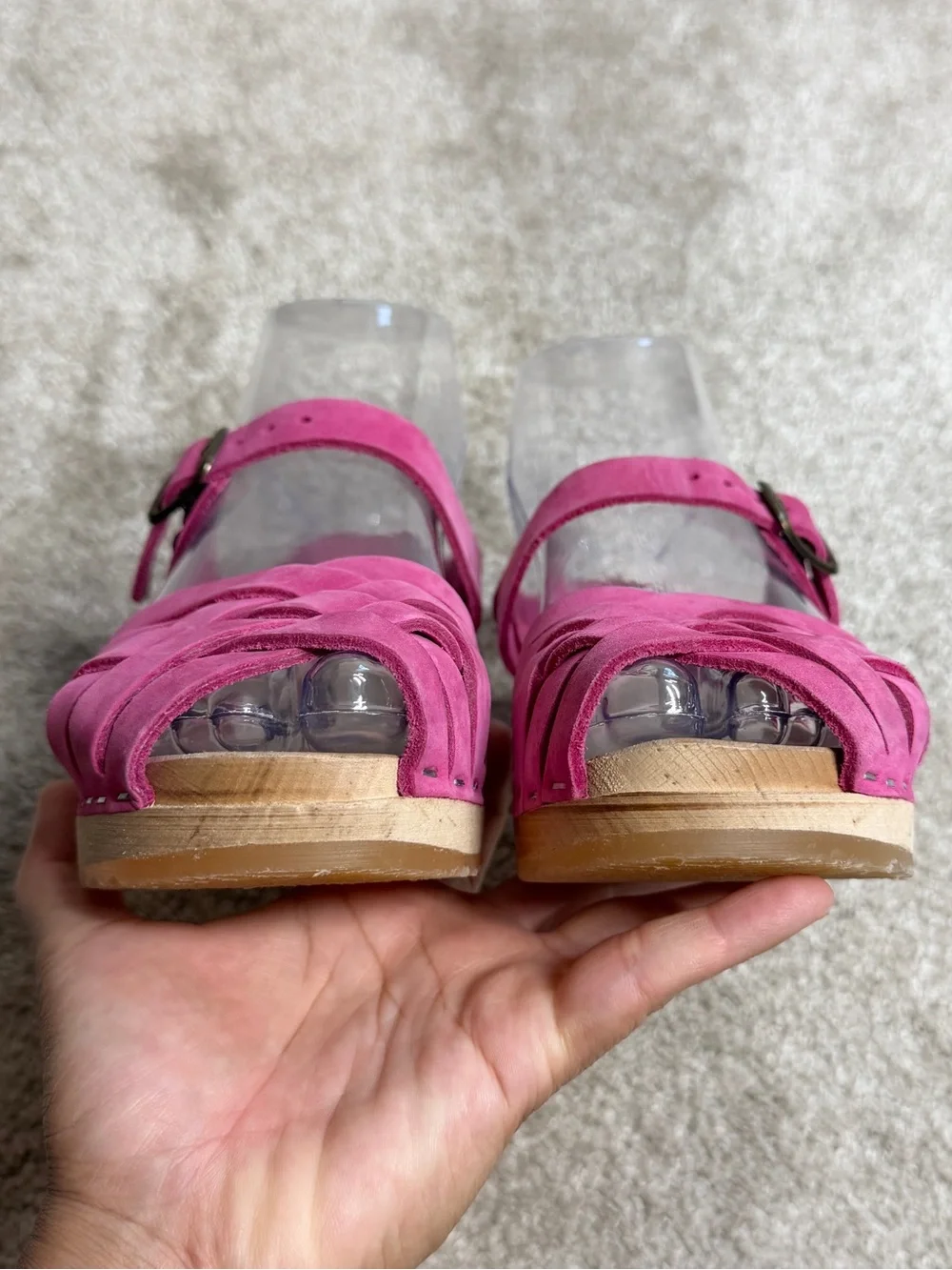 Unbranded Girls Cape Pink Woven Leather Woden Sole Clogs Sandals 33/US 2